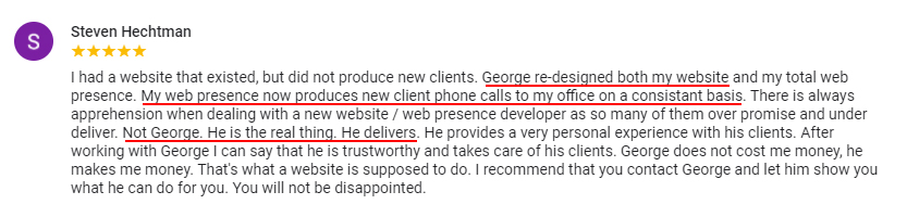 client review for web design and SEO